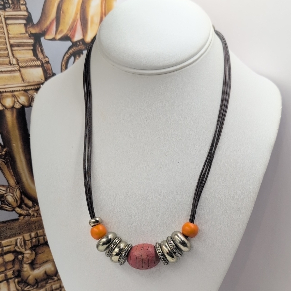 Chico's Pink and Orange Beaded Necklace